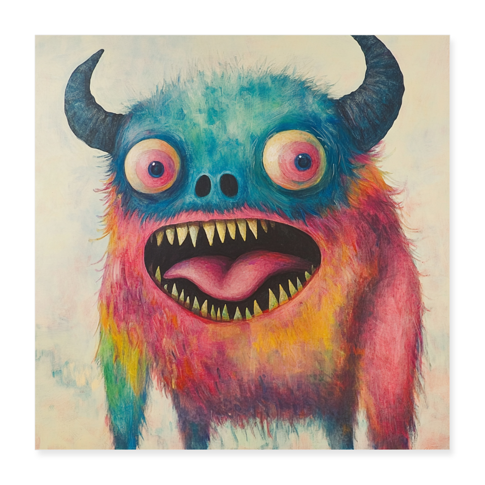 Rainbow Monster - Wandbild (40x40 cm) - Weiß