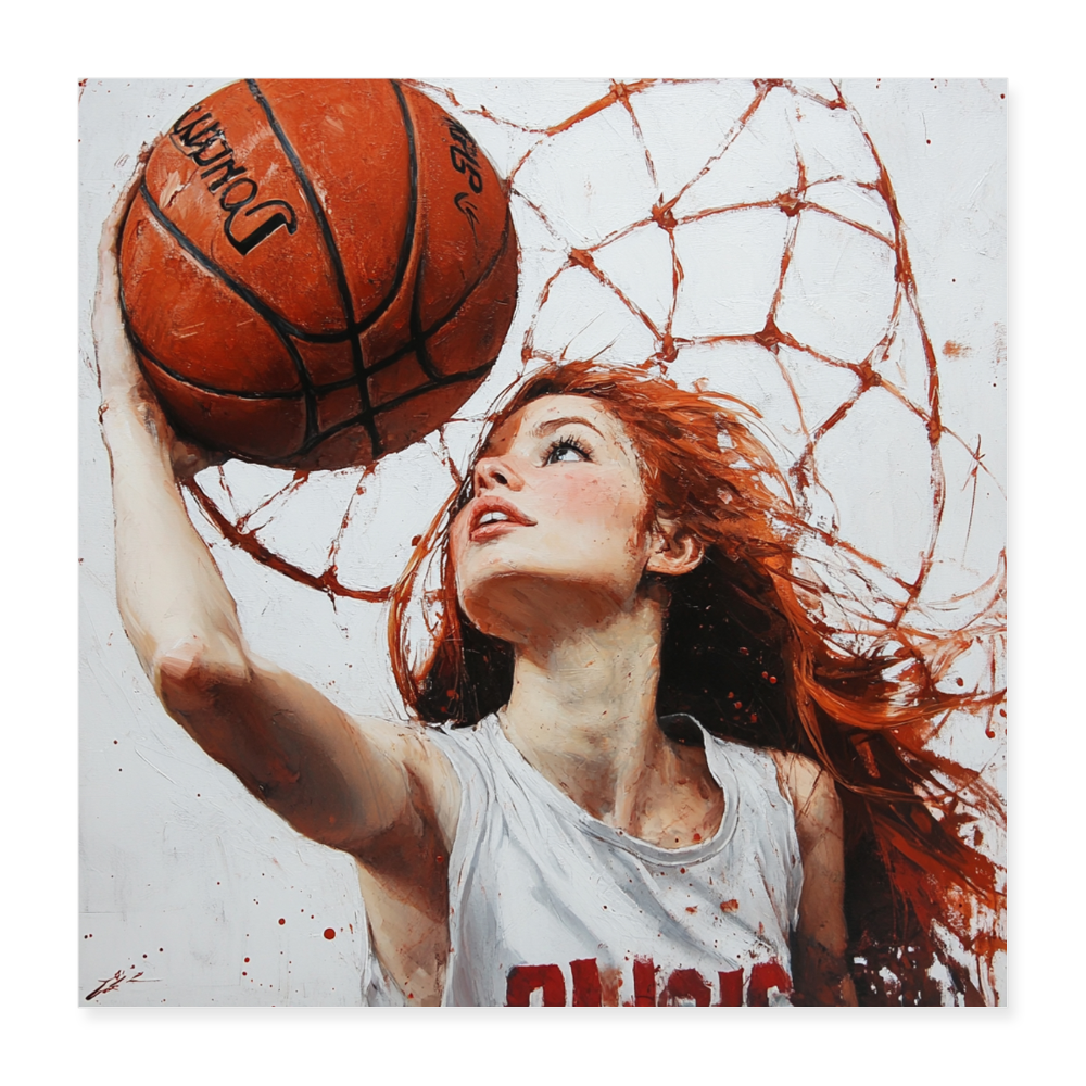 Basketball Girl - Wandbild (40x40 cm) - Weiß