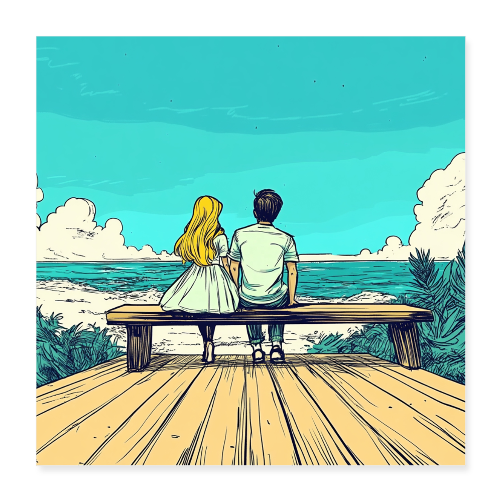 Watching the waves  - Wandbild (40x40 cm) - Weiß
