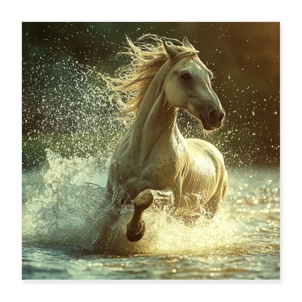 Horse in the Water  - Wandbild (40x40 cm) - Weiß