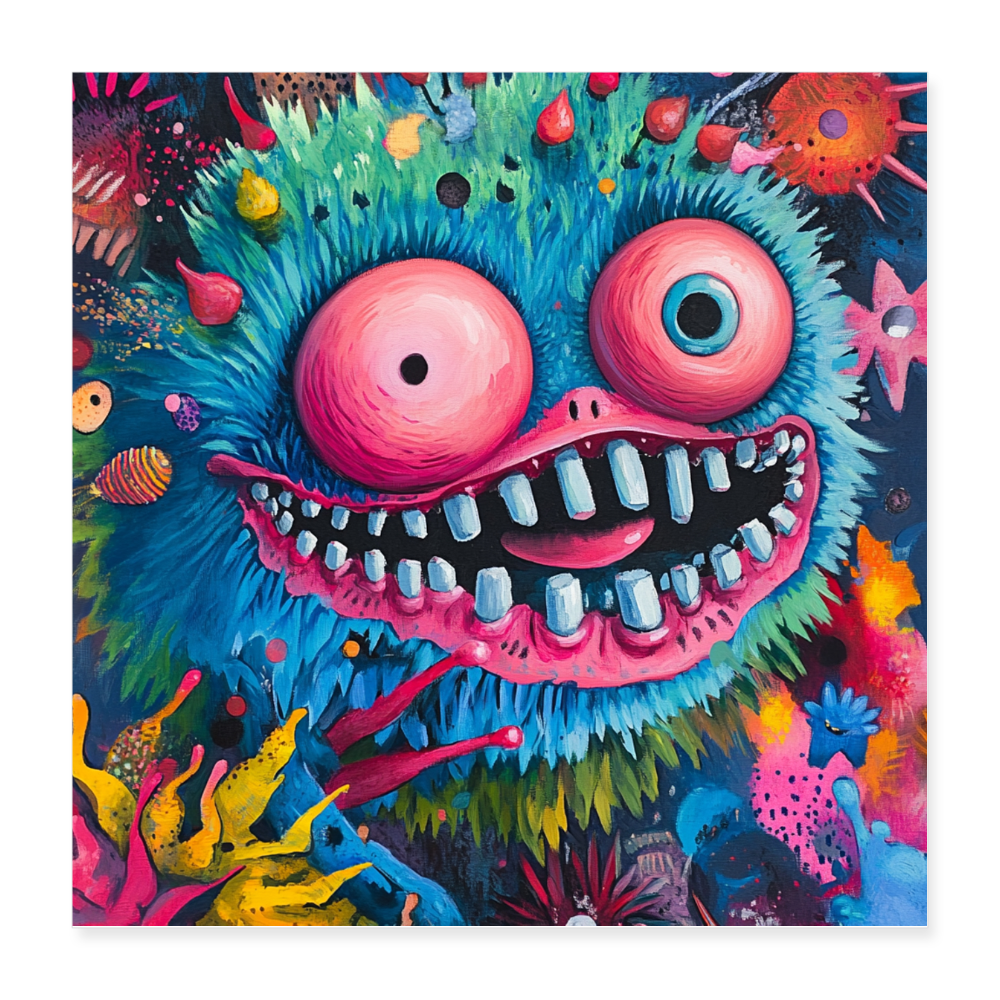 Crazy Monster  - Wandbild (40x40 cm) - Weiß
