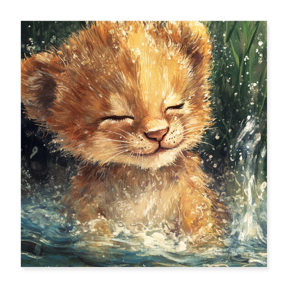 Smiling Baby Lion  - Wandbild (40x40 cm) - Weiß