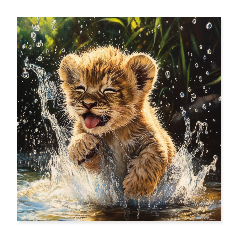 Laughing Lion  - Wandbild (40x40 cm) - Weiß