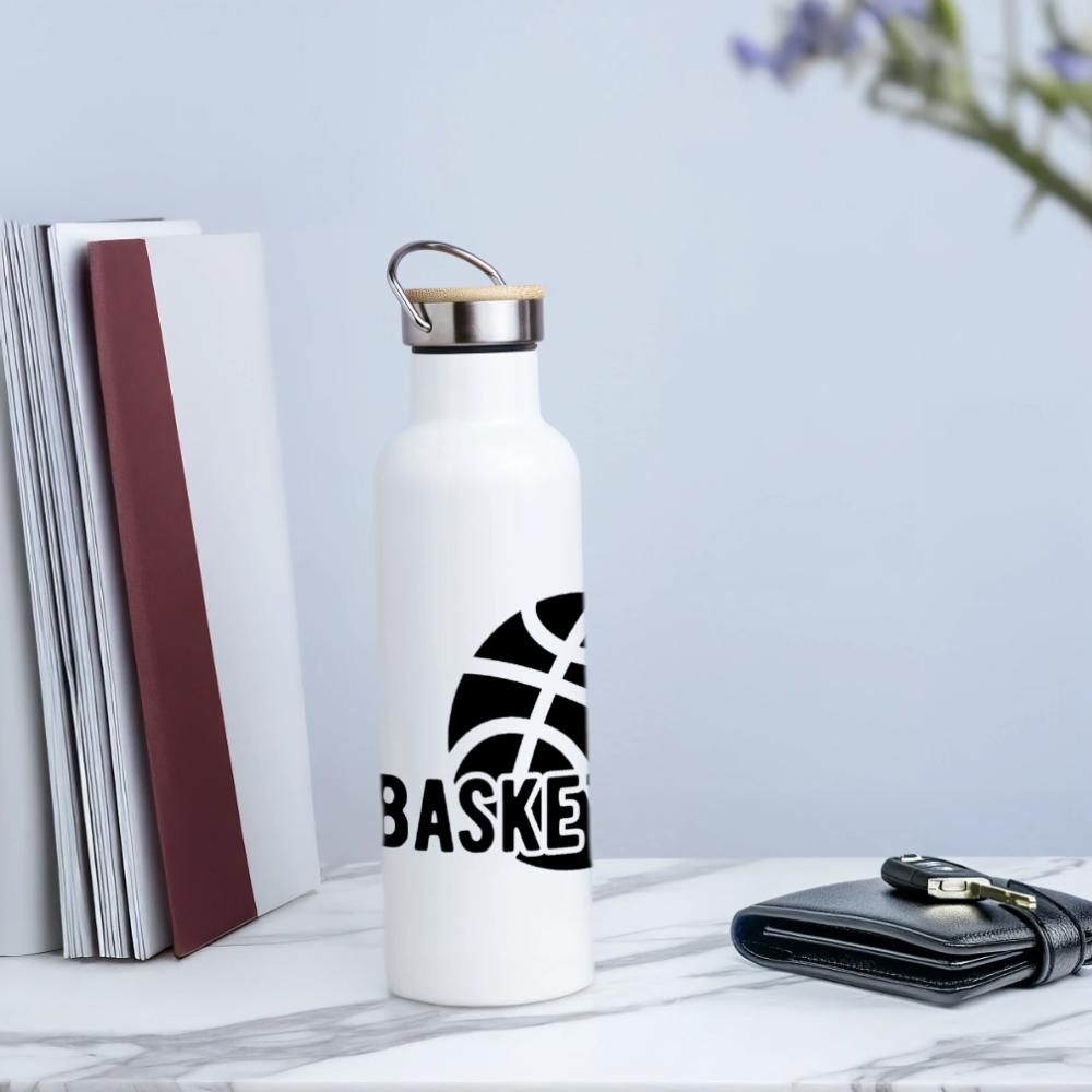 Basketball - Thermosflasche mit Bambusdeckel - Weiß