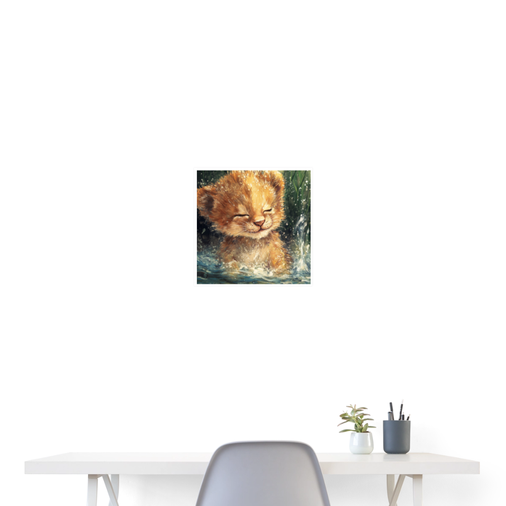 Smiling Baby Lion  - Wandbild (40x40 cm) - Weiß