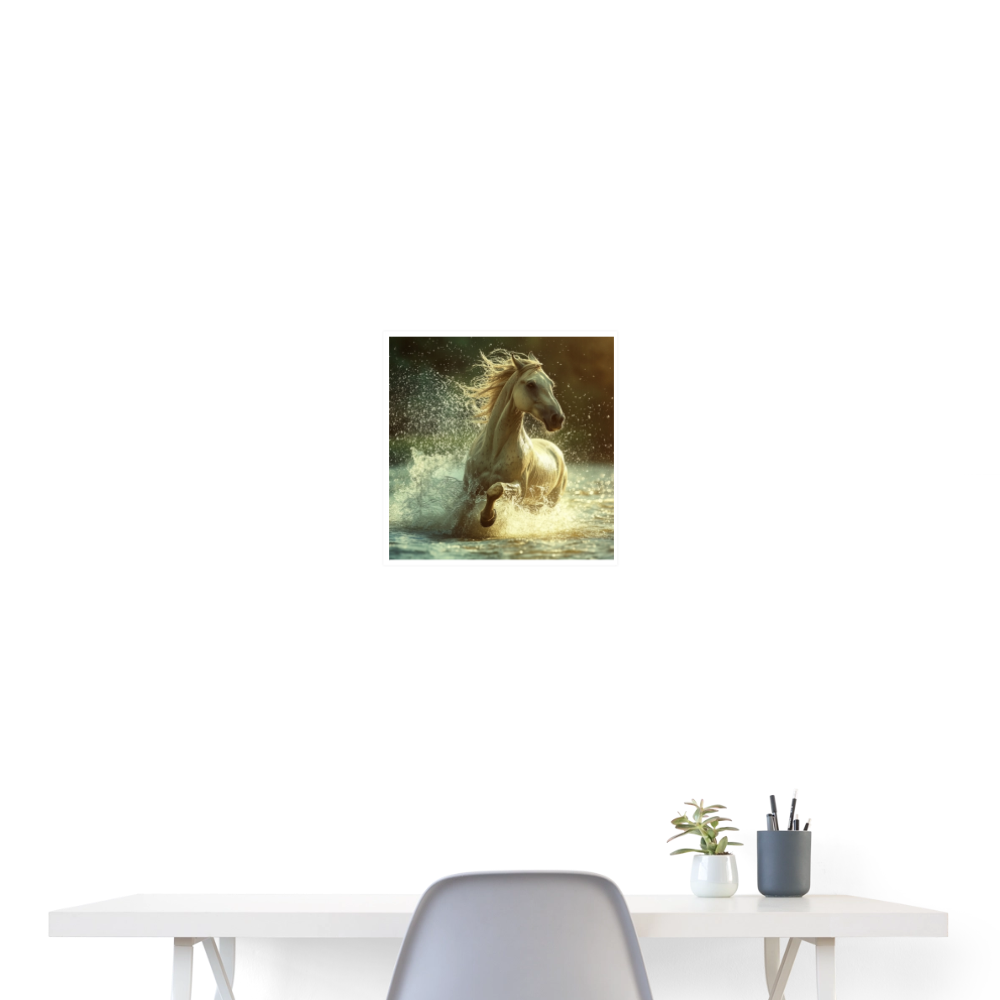 Horse in the Water  - Wandbild (40x40 cm) - Weiß