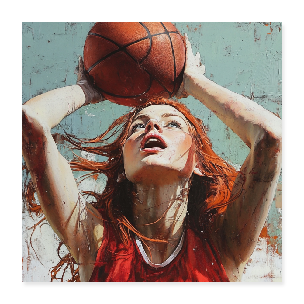 Baskeball Girl II - Wandbild (40x40 cm) - Weiß