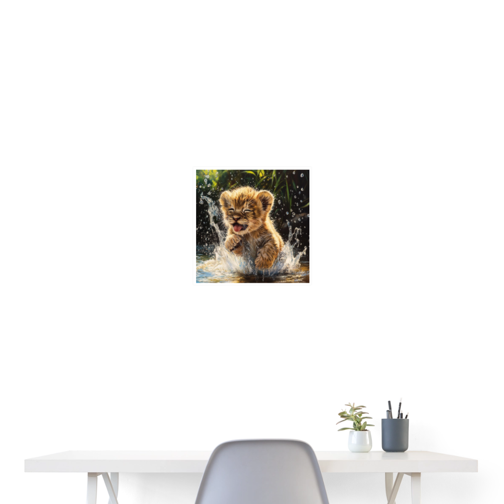Laughing Lion  - Wandbild (40x40 cm) - Weiß