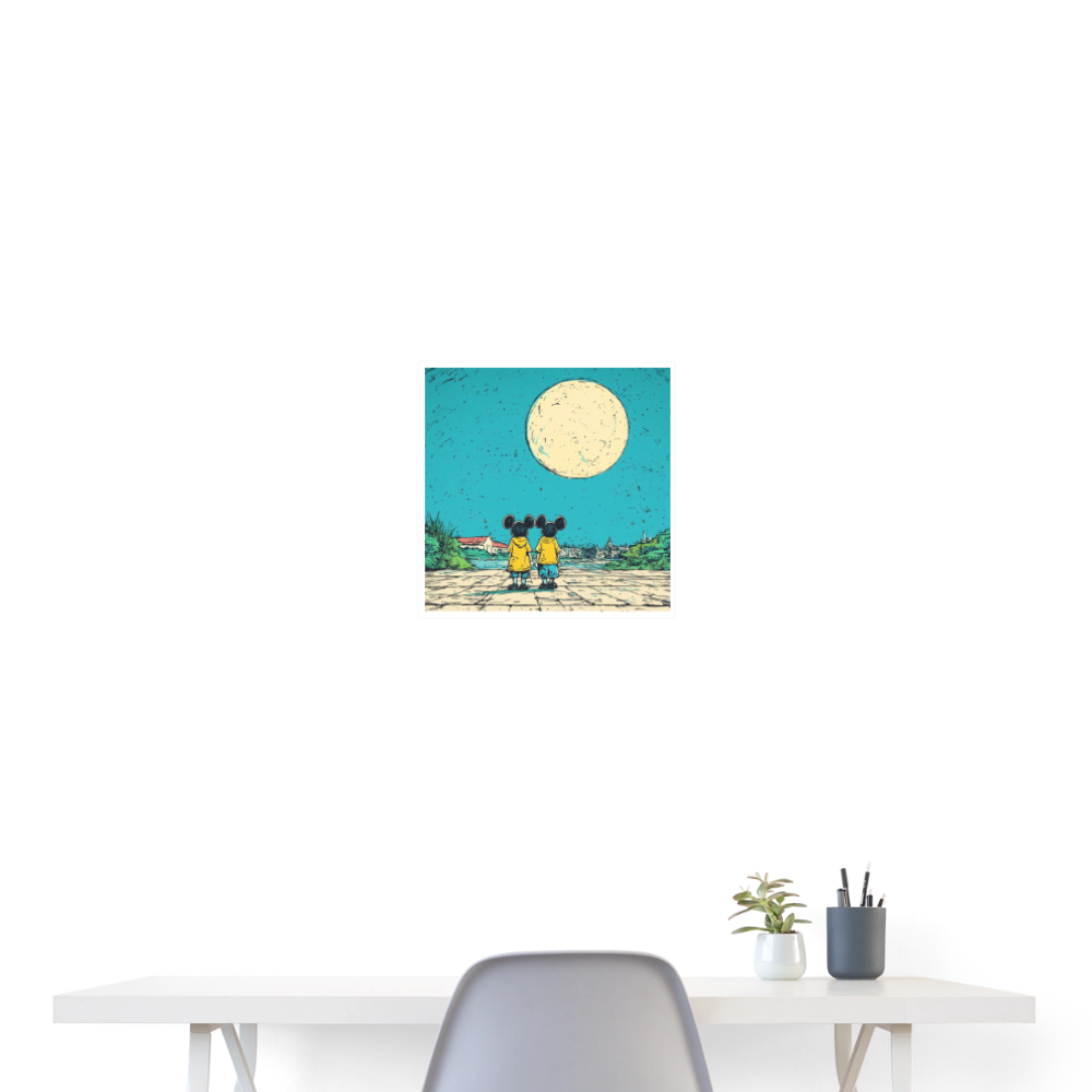 Mickey & Minnie watching the moon  - Wandbild (40x40 cm) - Weiß